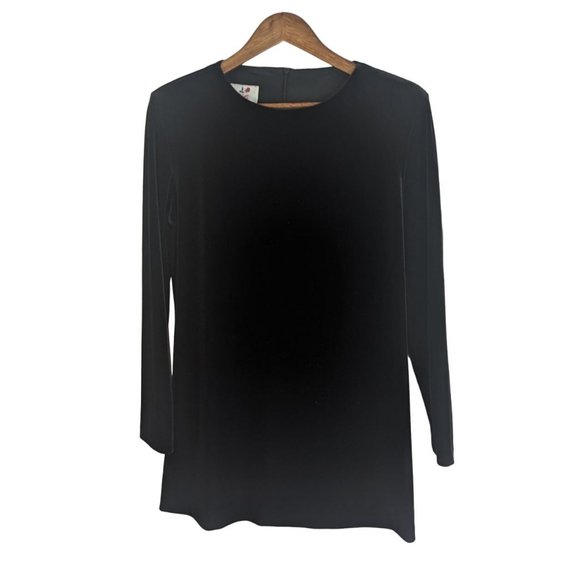 Caron Chicago Black Velvet Tunic Top Mod Minimalist Academia Style Sz 12 Vintage - Picture 1 of 7